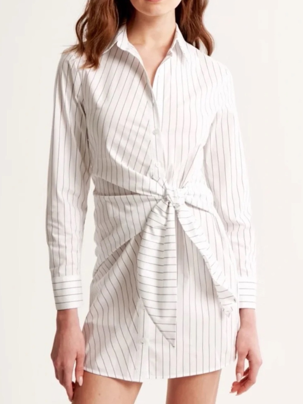 NWOT Abercrombie White Stripe Long-Sleeve Wrap Shirt Dress | Size L